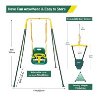 FUNLIO 2-in-1 swing set and baby door bouncer for toddlers, swing set for children with 4 sandbags, foldable metal stand for indoor and outdoor use, easy to assemble and store - green