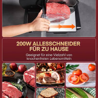 Allesschneider Elektrischer 200 Watt für den Heimgebrauch, Profi-Brotschneidemaschine mit Abnehmbarer 2 x 19 cm Klinge, 0–15 präziser Dickenknopf Schnitt Fleisch Schinken Brot Obst, Sicherheitsschutz