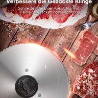 Allesschneider Elektrischer 200 Watt für den Heimgebrauch, Profi-Brotschneidemaschine mit Abnehmbarer 2 x 19 cm Klinge, 0–15 präziser Dickenknopf Schnitt Fleisch Schinken Brot Obst, Sicherheitsschutz