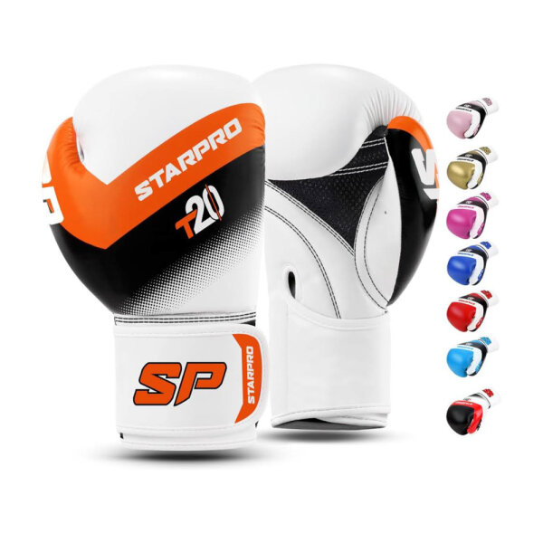 Starpro T20 Boxing Gloves (10oz) PU Leather for Training and Sparring in Muay Thai Kickboxing Fitness - Men and Women - Multiple Colors