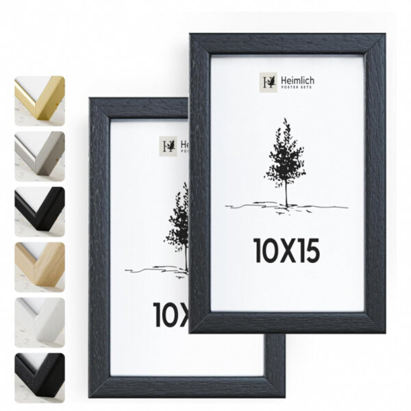 Heimlich® Bilderrahmen 10x15 Schwarz 2-Pack | Bilderrahmen 10x15 Holz | Bilderrahmen Set Schwarz mit Plexiglas | Fotorahmen 10x15 zum Aufhängen & Aufstellen | Picture Frame 10x15 | Photo Frame 10x15