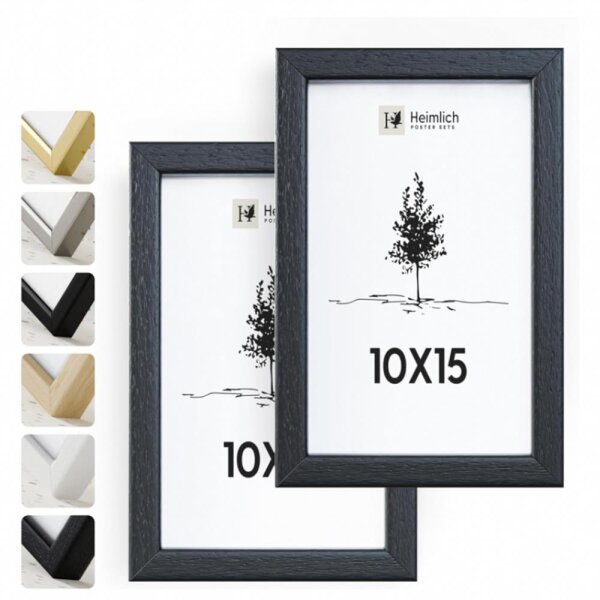 Heimlich® Bilderrahmen 10x15 Schwarz 2-Pack | Holz Bilderrahmen Set mit Plexiglas | Fotorahmen 10x15 zum Aufhängen & Aufstellen | Picture Frame 10x15