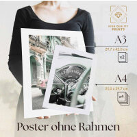 Heimlich® Premium Poster Set OHNE Bilderrahmen | 2 x DIN A3 & 4 x DIN A4 - ca. 30x42 & 21x30 | Stilvolle Poster Collagen mit passenden Bilder als Wanddeko » Auto Grün Vintage «