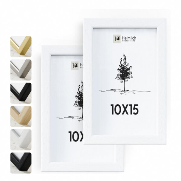 Heimlich® Bilderrahmen 10x15 Weiß 2-Pack | Bilderrahmen 10x15 Holz | Bilderrahmen Set Weiss mit Plexiglas | Fotorahmen 10x15 zum Aufhängen & Aufstellen | Picture Frame 10x15 | Photo Frame 10x15