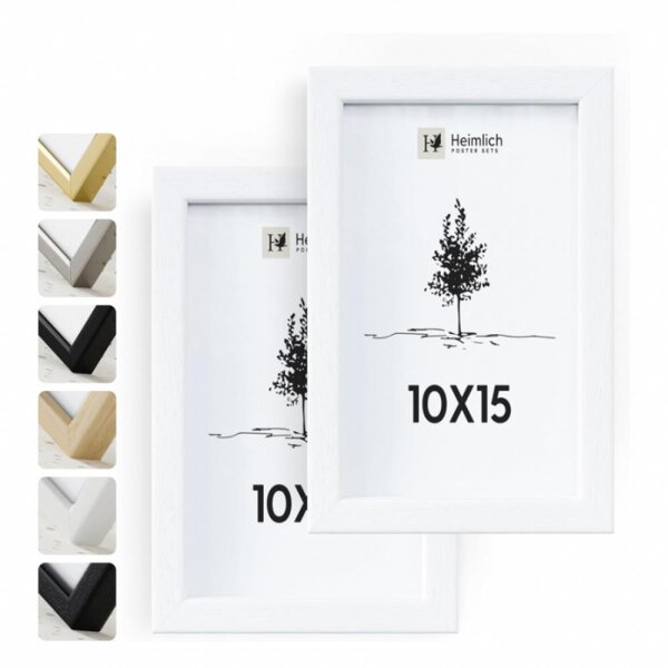 Heimlich® Bilderrahmen 10x15 Weiß 2-Pack | Holz Fotorahmen 10x15 mit Plexiglas | Bilderrahmen Set zum Aufhängen & Aufstellen