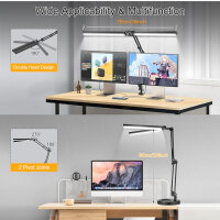 NOEVSBIG LED-Schreibtischlampe 2 in 1 Augenschutzlampe mit 3 Farbmodi, Doppelkopf-Tischlampe, Büro-Werkbanklampe, Leselampe mit Speicherfunktion Desk Lamp