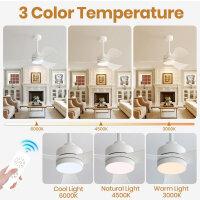 AI-LIGHTING ceiling fan with lighting and remote control 106cm ceiling lamp with fan 3 light colors| 6 Speeds|Timer Ceiling Light with Fan for Living Room Bedroom