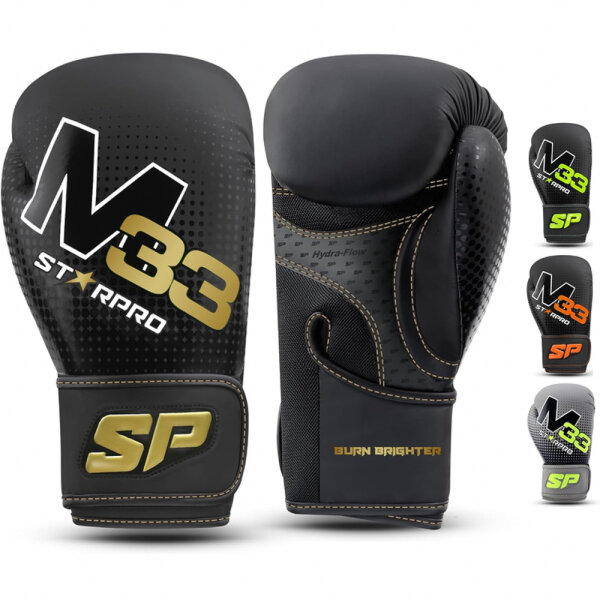 Starpro M33 Matte Boxing Gloves (10oz) made of synthetic PU leather for professional training in Muay Thai, kickboxing, fitness and boxercise on the punching bag - men and women