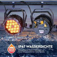 PUZILOZA Wasserdichtes LED Par RGBWA+UV 6IN1 LED, 18 LED Par Scheinwerfer mit DMX 6/10CH Stroboskop Disco Lichteffekte, Bühnenlicht Strahler für Bar, Kirchen, Club, Konzert, Party im Freien