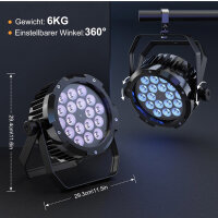 PUZILOZA Wasserdichtes LED Par RGBWA+UV 6IN1 LED, 18 LED Par Scheinwerfer mit DMX 6/10CH Stroboskop Disco Lichteffekte, Bühnenlicht Strahler für Bar, Kirchen, Club, Konzert, Party im Freien