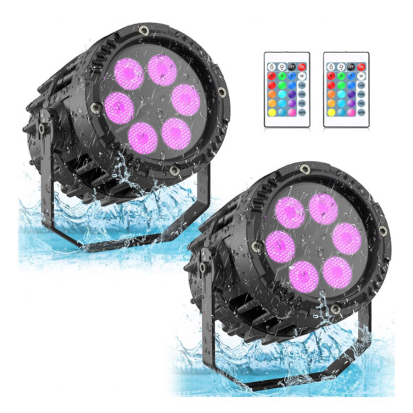 PUZILOZA 2PCS 6 x 3W IP67 Waterproof Par Light, RGBW 4 in 1 LED Disco Light Party Light with Remote Control, for Outdoor Performances, DJ Show, Party, Bar, Stages, Festival Performances