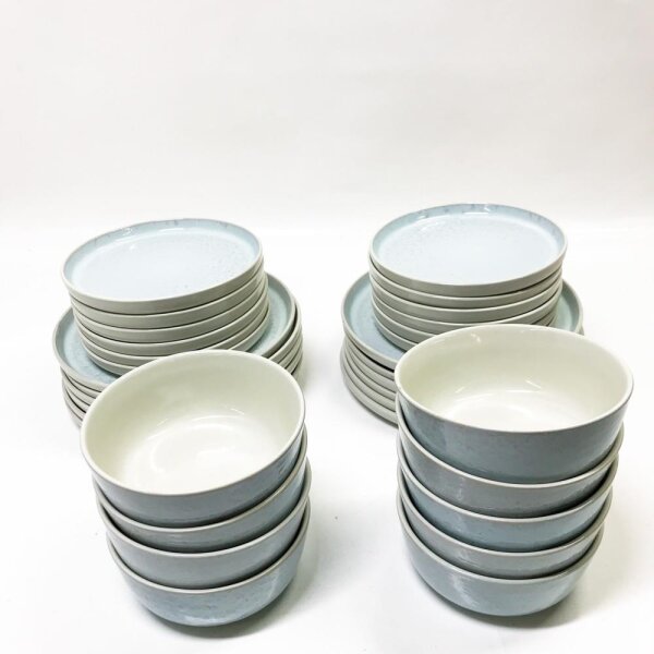 Steingut Geschirrset 12 Pers. Ibiza 36-tlg Hochwertiges Mediterranes TEST SEHR GUT Steingut Geschirr Set - Schüssel- und Teller Set - Tafelservice 12 Personen Geschirrsets Pure Living in Blau-Beige