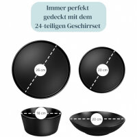 Steingut Geschirrset 6 Pers. Manhattan 24-tlg Hochwertiges Urban Style TEST SEHR GUT Steingut Geschirr Set - Schüssel- und Teller Set - Tafelservice 6 Personen Geschirrsets Pure Living in matt schwarz