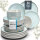 Stoneware tableware set for 6 people. Ibiza 24-piece high-quality Mediterranean TEST VERY GOOD stoneware crockery set - bowl and plate set - combination service for 6 people crockery sets Pure Living in blue-beige