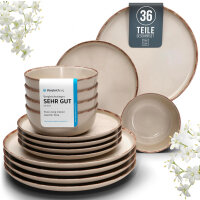 Stoneware tableware set for 12 people (2 small plates are...