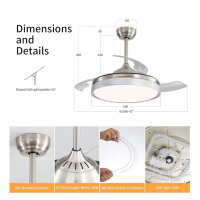 KPUY Deckenventilator mit Beleuchtung und Fernbedienung, unsichtbare ABS-Flügel, dimmbares LED-Licht in 3 Farben, geräuschloser, umkehrbarer Gleichstrommotor mit 6 Geschwindigkeiten, Deckenventilator für Wohnzimmer, Schlafzimmer, Esszimmer