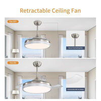 KPUY Deckenventilator mit Beleuchtung und Fernbedienung, unsichtbare ABS-Flügel, dimmbares LED-Licht in 3 Farben, geräuschloser, umkehrbarer Gleichstrommotor mit 6 Geschwindigkeiten, Deckenventilator für Wohnzimmer, Schlafzimmer, Esszimmer