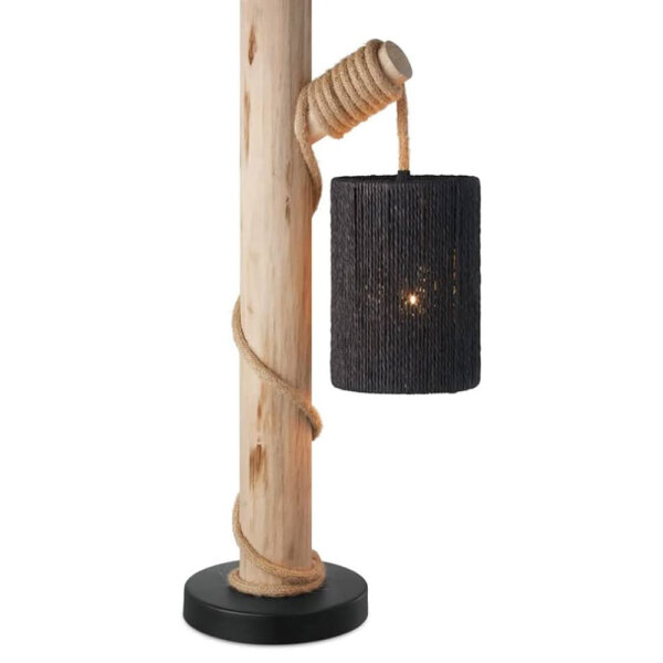 Home Sweet Home Tischlampe aus Holz im böhmischen Stil – Maritim | 55cm, schwarzer Lampenschirm | E27-Fassung | Retro-Leselampe mit Seilkabel | Für Wohnzimmer, Schlafzimmer, Nachttischlampe