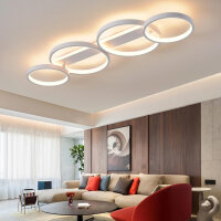 LED Deckenlampe,Dimmbar Deckenleuchte Mit Fernbedienung APP,Einstellbar Ringform Wohnzimmerlampe 4 Flammig Kronleuchter Lampe,48W 3000-6500K deckenbeleuchtung für Schlafzimmer Wohnzimmer,Weiß 86cm