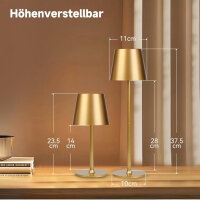 WUYOR LED Dimmbare Tischlampe Kabellose, Wiederaufladbar 3000K Farbtemperaturen und 7 RGB-Farben Tischleuchte mit USB-C, IP54 Wasserdichte Gold 2 Packung