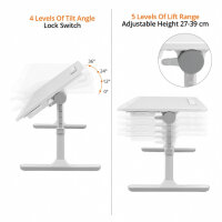 Qwork® -Betttisch -Laptop -Tisch, einstellbarer Höhenwinkel, Klapptisch mit Schublade und LED -Lampe, 60 x 40 cm