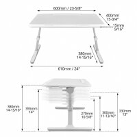 Qwork® -Betttisch -Laptop -Tisch, einstellbarer Höhenwinkel, Klapptisch mit Schublade und LED -Lampe, 60 x 40 cm