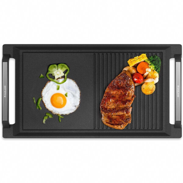 GASLAND IHGD-S23C grill plate with side handles, grill pans for induction hobs, cast iron with Teflon coating: non-stick and rust protection, accessories, grill tray