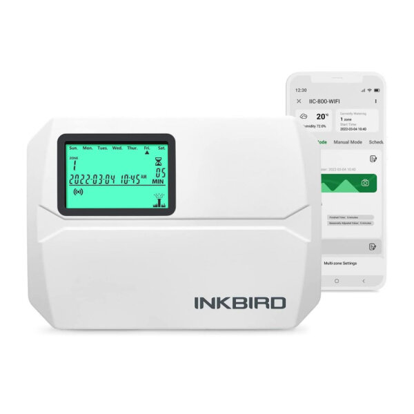 Inkbird IIC-800 WiFi-Bewässerungssteuerungseinheit (ohne Schrauben) 8 Zonen, Gartenautomatisches Bewässerungssystem, integrierter nicht flüchtiger Speicher-Bewässerungszeitgeber, manueller Modusunterstützung