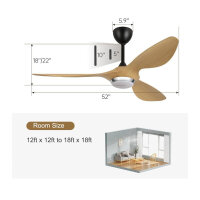 reiga 52-Zoll Deckenventilator mit LED-Beleuchtung Fernbedienung Moderner Flügel Geräuschloser Umkehrmotor, 6-Gang (Natur & Schwarz)