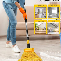 HEVOL floor mop, floor mop set made of cotton with stainless steel handle and 2 cord mop heads, floor mop, wet mop with loop ends for hardwood, laminate, tiles