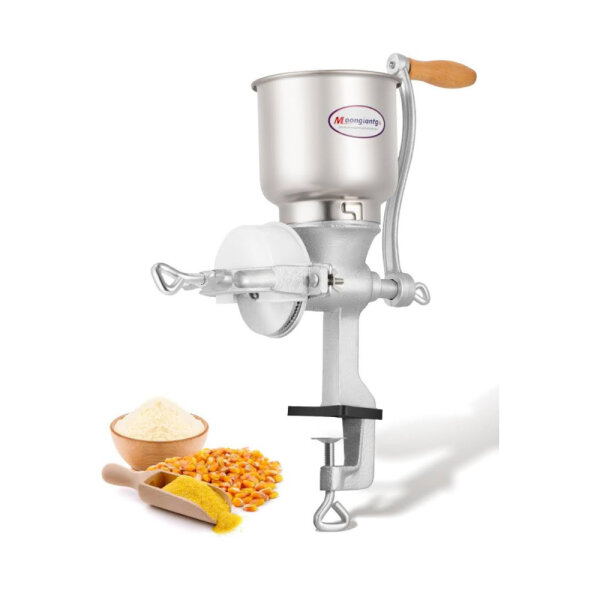 Moongiantgo Manual Grain Mill with 13 cm Inch Funnel & 4 cm Table Clamp, Milling Coarseness Adjustable Cast Iron Hand Grinder for Nuts, Coffee, Grains, Seeds, Corn, Spices