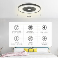 BKZO modern RGB LED ceiling light with fan Ø 60cm, RGB ceiling fan with lamp, infinitely variable ventilation speeds, effortless light dimming, 3000-5500 K, black, 60CM