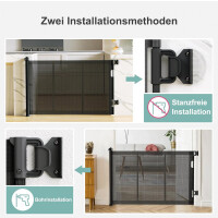 Door Safety Gate No Drilling Stair Gate Extendable for Babies, Baby Gate & Dog Gate, 150 cm Width, 83 cm Height, Stair Gate for Stairs/Doors/Corridors Black