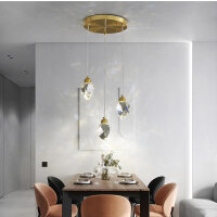 Moderne Kristall Pendelleuchte, 3-Farbige LED Kristall Pendelleuchte, Höhenverstellbare Goldene Decken Hängelampe, Für Kücheninsel Schlafzimmer Wohnzimmer Esszimmer (3-Köpfiger Runder Sockel)