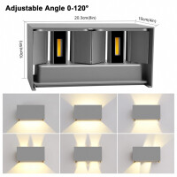 Kingwen 20W LED Aussenleuchten 4 Stücke Wandleuchte Innen/Aussen 3000K Warmweiss LED Aussenlampen Rechteckig Verstellbar Abstrahlwinkel Up Down Wandlampe IP65 Wasserdichte. (Grau)