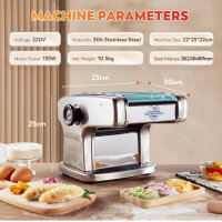 Moongiantgo Pasta Machine Electric Stainless Steel with 9 Adjustable Thickness 0.5-5mm for Lasagne, Ravioli, Spaghetti and Tagliatelle (Pasta Size: 2mm, 2.5mm, 4mm, 9mm)