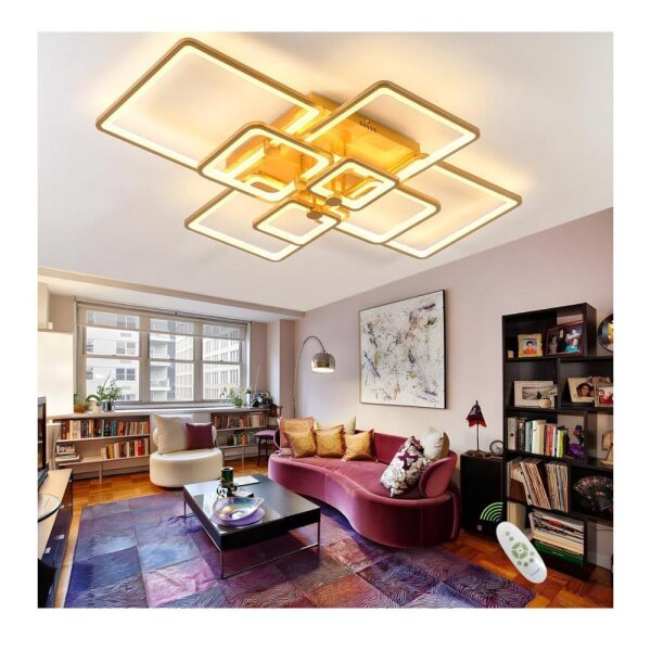 LED ceiling light (ground cable, instructions missing) Dimmable 106cm LED ceiling light gold, modern LED ceiling light living room dimmable ceiling light with remote control, 8-rectangular ceiling lamp LED ceiling light living room 3000K-6500K