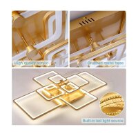LED ceiling light (ground cable, instructions missing) Dimmable 106cm LED ceiling light gold, modern LED ceiling light living room dimmable ceiling light with remote control, 8-rectangular ceiling lamp LED ceiling light living room 3000K-6500K