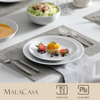 MALACASA, Amelia series, crockery set for 6 people, 24-piece gourmet porcelain dinner service, white premium round combination service, each with 6 dinner plates, 6 cake plates, 6 deep plates and 6 bowls
