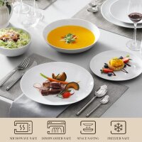 MALACASA, Amelia series, crockery set for 6 people, 24-piece gourmet porcelain dinner service, white premium round combination service, each with 6 dinner plates, 6 cake plates, 6 deep plates and 6 bowls