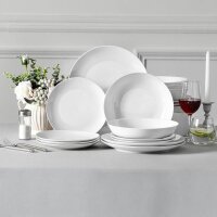 MALACASA, Amelia series, porcelain tableware set for 6 people, 18-piece porcelain dinner service, white premium combination service, tableware set consisting of 6x dinner plates, 6x dessert plates, 6x soup plates