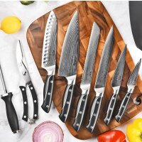 9er Damastmesser küchenmesser Messerblock Set mit Buchenholzmesserblock, Profi Kochmesser Küchenmesserset VG10 Messerblock mit Messer Scharfem