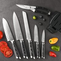 Damask kitchen knife set 7 pieces, VG10 Japanese professional damask kitchen knife set with beech knife block