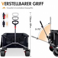 Portal Bollerwagen faltbar XXXL 600L Große Ladefläche 180kg Belastbar Ultrabreit Handwagen mit Seitentasche Transportwagen Leiterwagen Klappbar Strandwagen Faltwagen für Garten Camping Festival