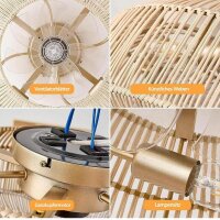 Ceiling Fan with Lighting E27 Vintage Rattan Bamboo Ceiling Fan with Remote Control Quiet Ceiling Lamp with Fan 6 Wind Speeds Lamp with Fan for Living Room Dining Room