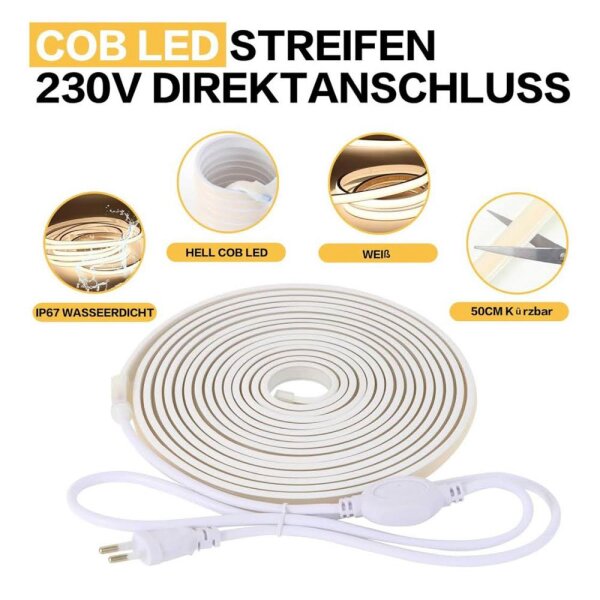 LED Lichtband 5m 230V IP67 Neutralweiss 4000K Steckdose