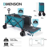 PORTAL handcart foldable XXXL 300L size tires 17x10cm with brake drink holder side pocket folding trolley folding transport trolley for all terrain camping beach shopping