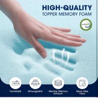 DOPEDIO Topper Memory Foam, Gel Foam Mattresses for Box Spring Bed, Soft Mattress Topper Öko-TEX® Mattress Topper for Caravan Sofa Bed, Cover Washable (180 x 200 cm, 7.5 cm High, White)