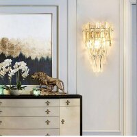 Sxtiger Crystal Wall Light, Modern E14 Luxury Crystal Wall Lamp Indoor, for Living Room Bedroom Kitchen Hallway Stairs Restaurant Hotel Lighting (Golden)