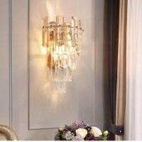 Sxtiger Crystal Wall Light, Modern E14 Luxury Crystal Wall Lamp Indoor, for Living Room Bedroom Kitchen Hallway Stairs Restaurant Hotel Lighting (Golden)